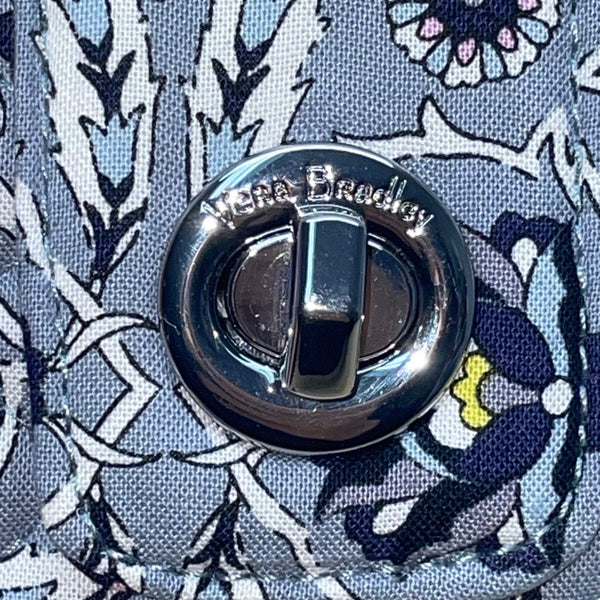 Vera Bradley Women’s Blue Floral Pattern Fabric RFID Plaza Tile Turnlock Wallet