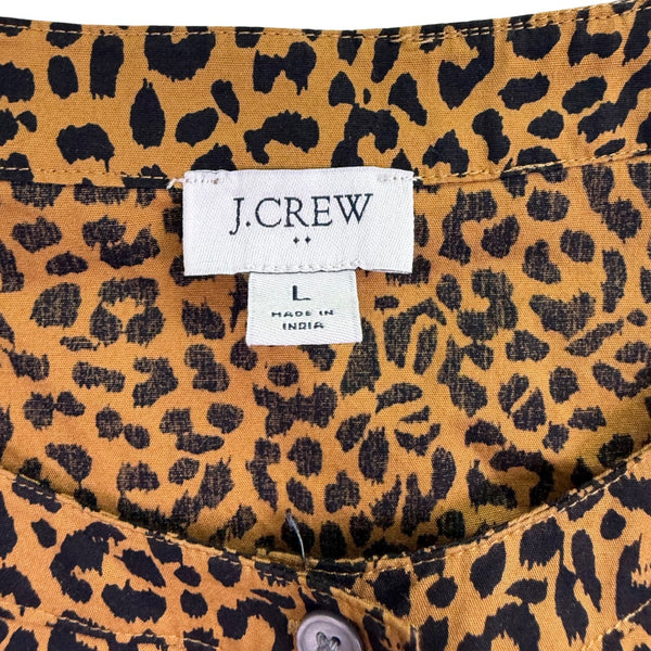 J.Crew Womens Brown Leopard Print Button Down Puff Sleeve Blouse Size L