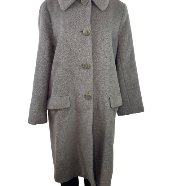 Purificacion Garcia Women's Gray Alpaca Long Buttoned Coat With Pockets Sz 42