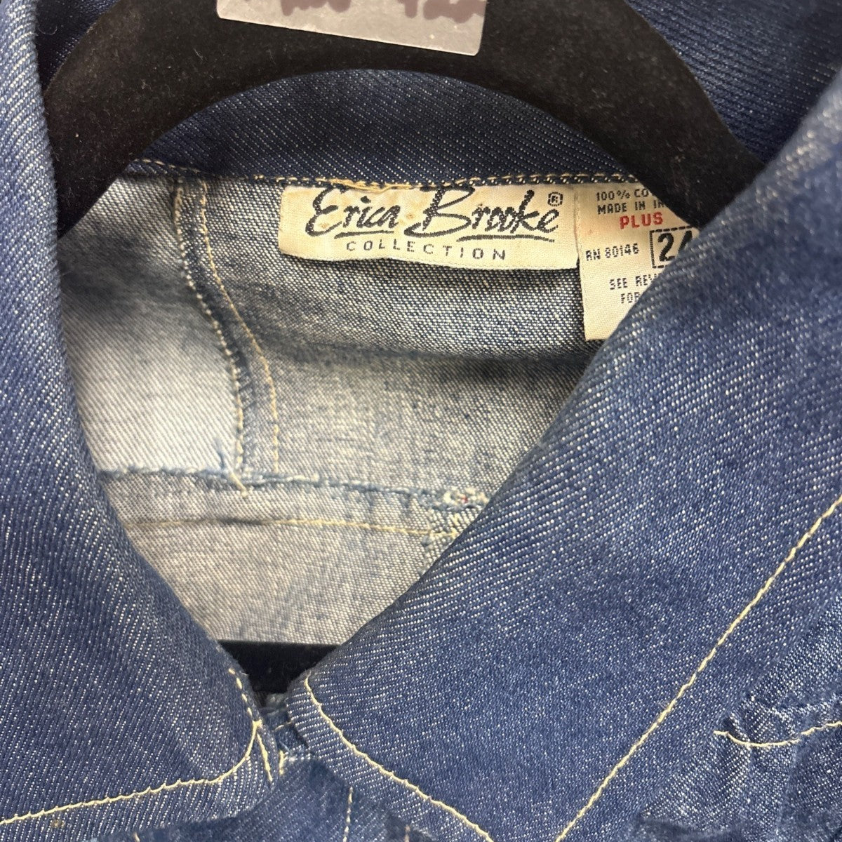 Erica Brooke Womens Blue Cotton Patchwork Jacket Denim Button Up Plus Size 24
