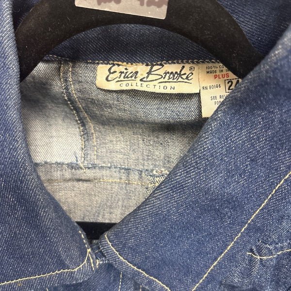 Erica Brooke Womens Blue Cotton Patchwork Jacket Denim Button Up Plus Size 24