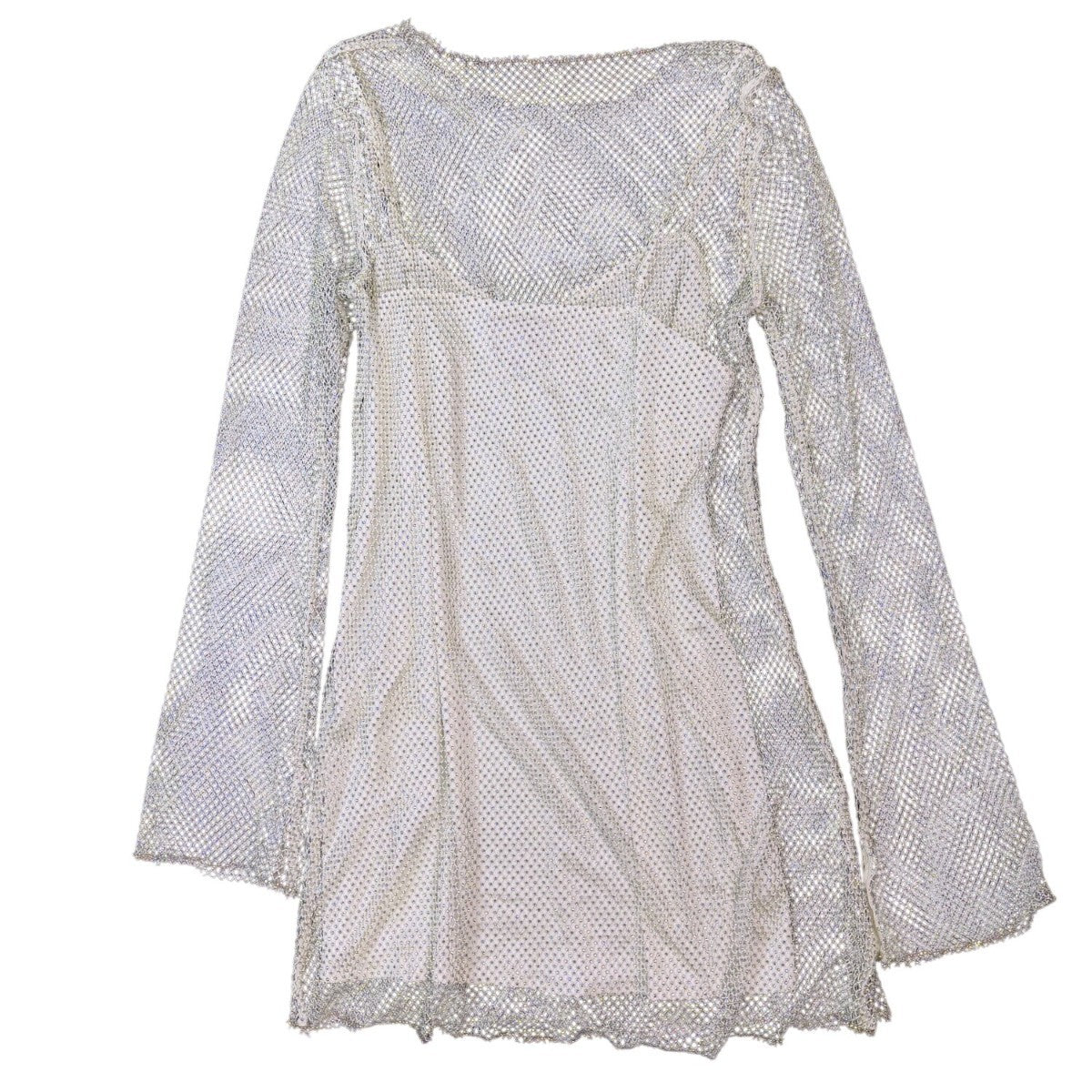 Show Me Your Mumu Womens White Mesh Iconic Long Sleeve Mini Dress Size L
