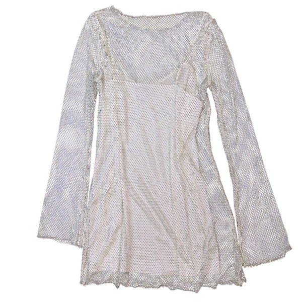Show Me Your Mumu Womens White Mesh Iconic Long Sleeve Mini Dress Size L