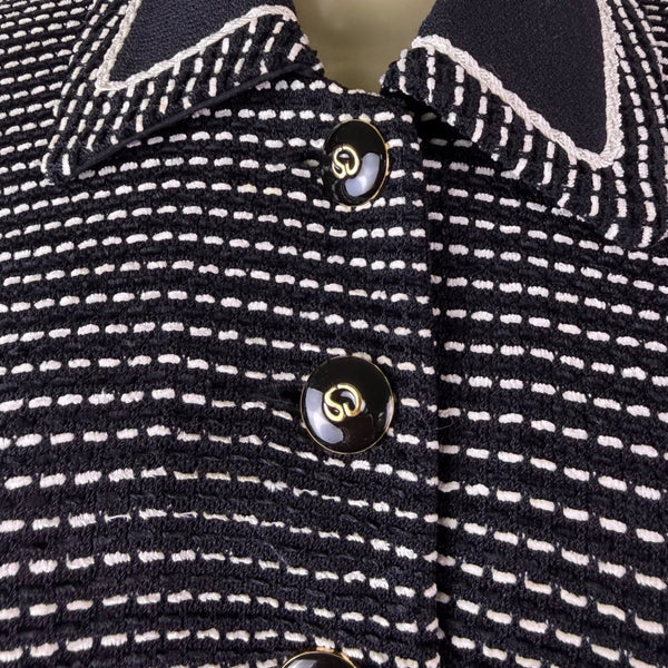 St. John Womens Black Knit Jacket & Skirt Set White Dotted Pattern Size  4 & 6