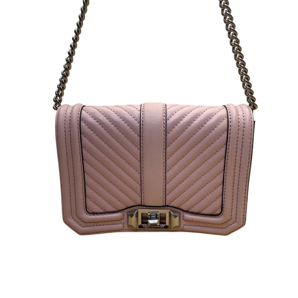 Rebecca Minkoff Women’s Pink Chevron Quilted Leather Turn Lock Crossbody Bag
