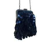 J&X NY Women’s Black Sequined With Chain Strap Elegant Clasp Frame Evening Bag
