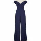 Luxxel Womens Navy Spandex Blend Off The Shoulder Wide Leg Jumpsuit Size M