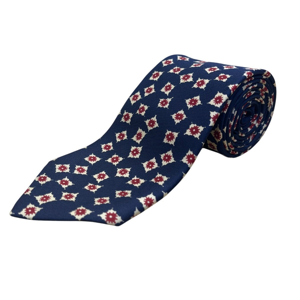 Vintage Brooks Brothers Mens Navy All Silk Tie Red White Geometric Floral Patter