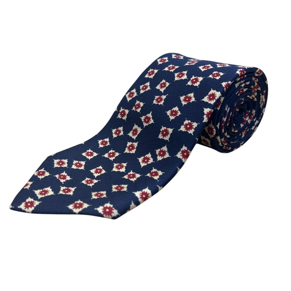 Vintage Brooks Brothers Mens Navy All Silk Tie Red White Geometric Floral Patter