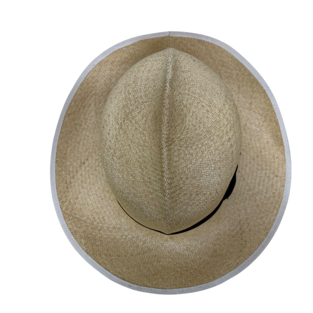 Vintage Genuine Panama Handwoven Straw Wide Brim Hat Black Ribbon Size 6 7/8 