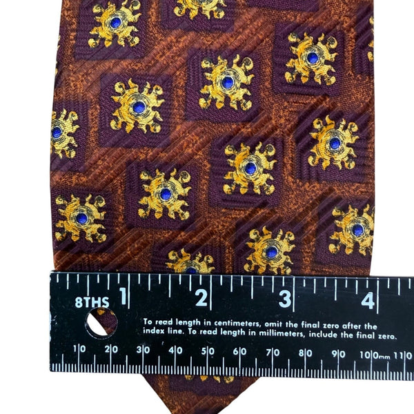Robert Talbott Extra-Long Silk Mens Patterned Tie Brown/Yellow/Blue Hand Sewn