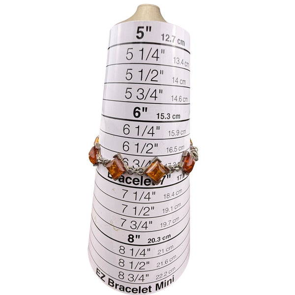 Vintage Amber & Silver Tone Bracelet With Matching Clip-On Earrings Set