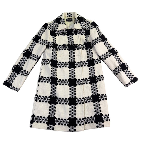 Focus 2000 Womens Black & White Plaid Petite Coat Double Breasted Size 6P