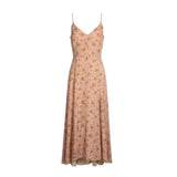 Line & Dot Womens Pink Floral Midi Dress With Spaghetti Straps & Side Slit Sz M