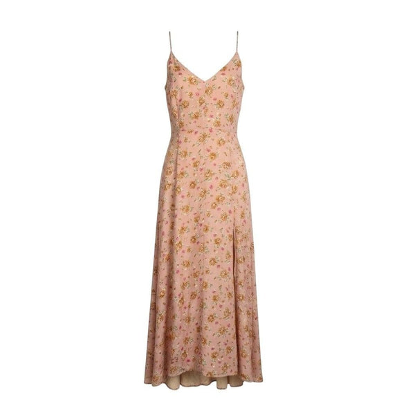Line & Dot Womens Pink Floral Midi Dress With Spaghetti Straps & Side Slit Sz M