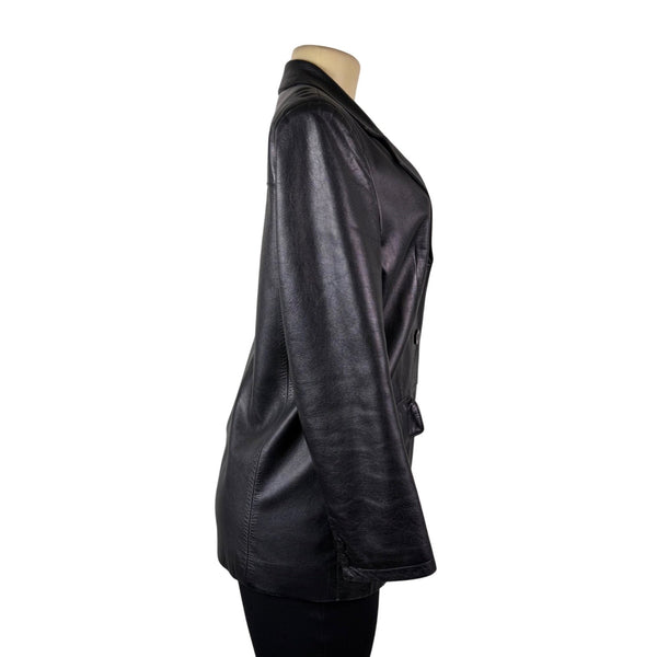 Versari Womens Black Leather Blazer Jacket Made In Italy Size 42