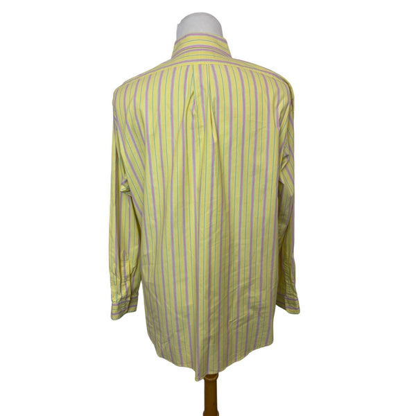 Ralph Lauren Men's Yellow With Pink Stripes Long sleeve Button Up Shirt Sz -XL