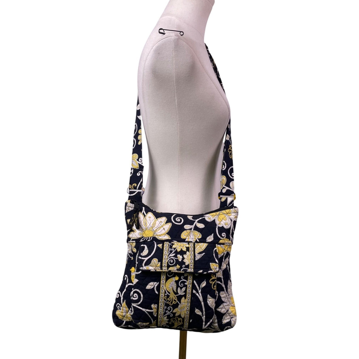 Vera Bradley Women’s Black Floral Quilted Adjustable Strap Crossbody Bag