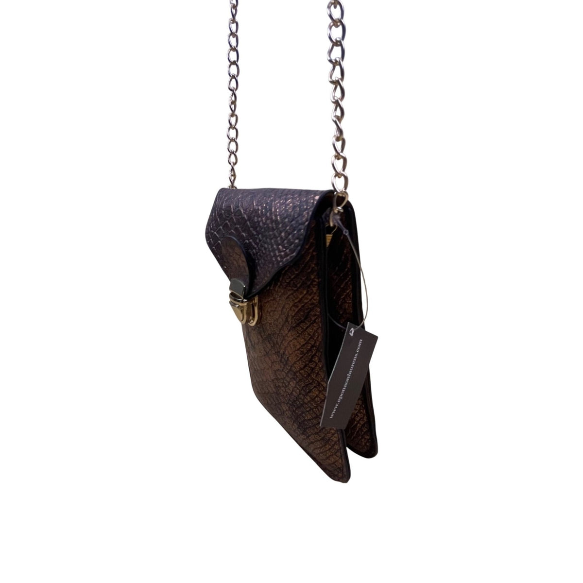 Epona Women’s Bronze Metallic Snakeskin Clasp Closure Chain Strap Crossbody Bag