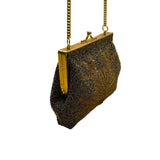 Vintage Women’s Gold & Black Beaded Chain Crossbody Strap Evening Clutch Bag