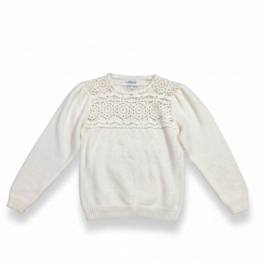 Marnie West Womens Ivory Yoke Long Sleeve Sweater Small Made In Hong Kong