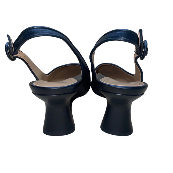 Women’s Black Leather Perris Slingback Heels Size 9.5