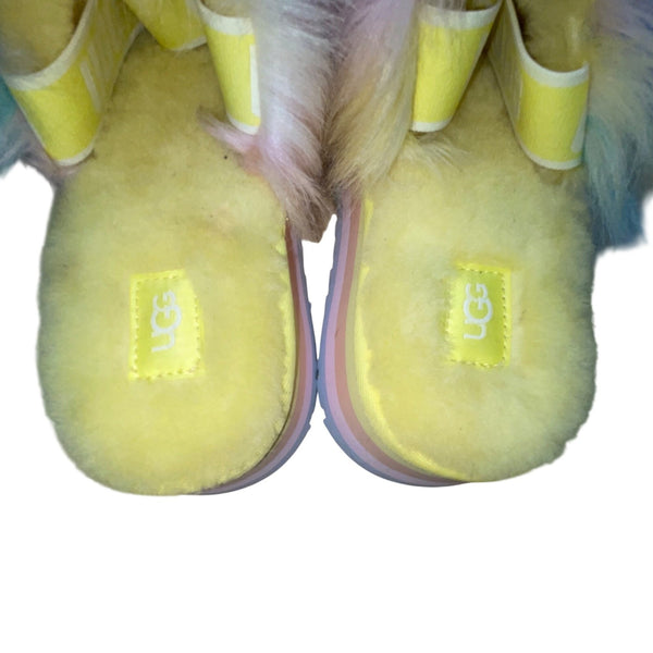 UGG Women’s Multicolor Sheepskin Fluffy Slingback Platform Sandals Size 5