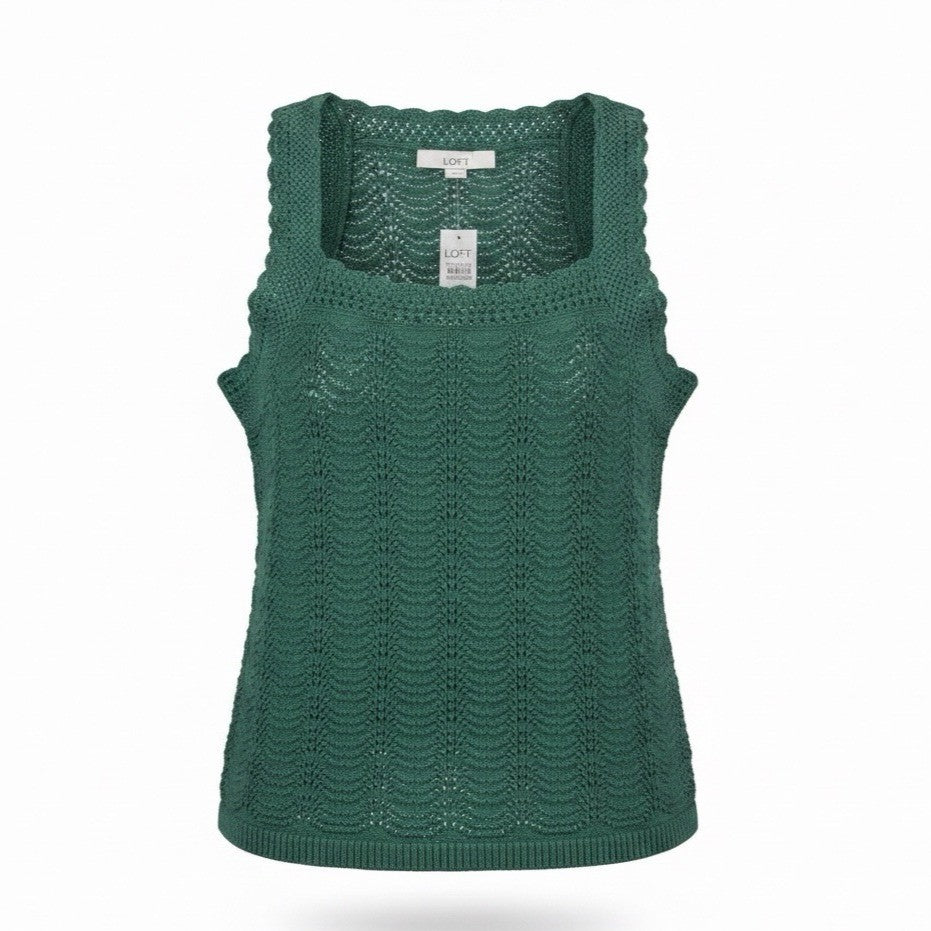Loft Womens Green Cotton Sleeveless Crochet Knit Tank Top Size L