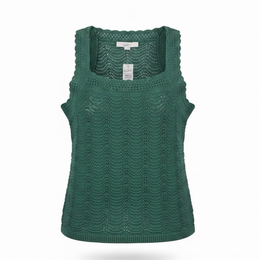 Loft Womens Green Cotton Sleeveless Crochet Knit Tank Top Size L