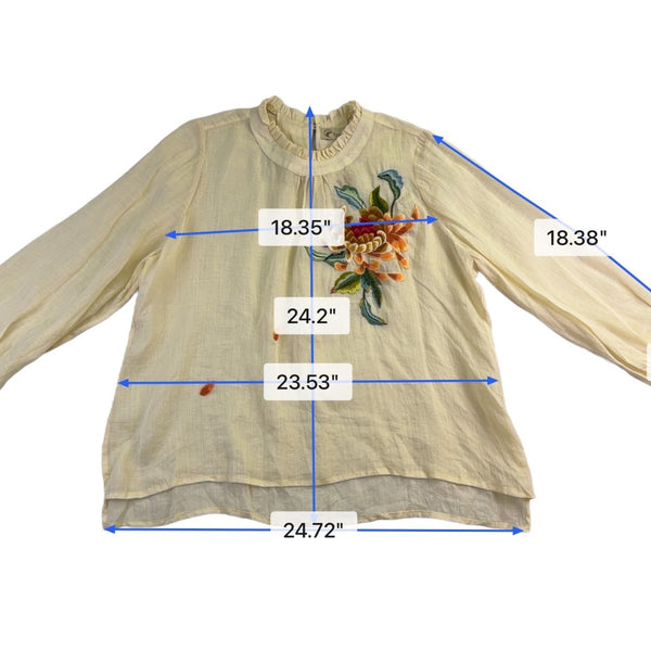 Hoa Đất Women Cotton Floral Embroidered Blouse Ruffle Collar Long Sleeves