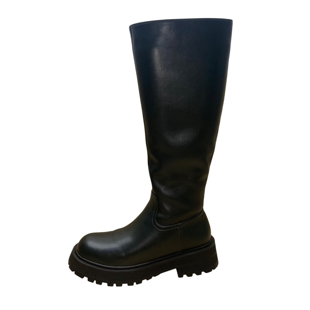El Tempo Women’s Black Leather Zip Up Knee-High Chunky Sole Boots Size US8