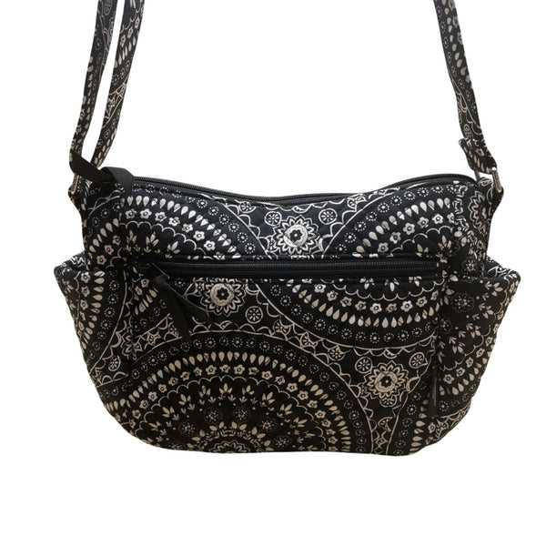 Vera Bradley Women’s Black Floral Mandala Pattern Adjustable Strap Crossbody Bag