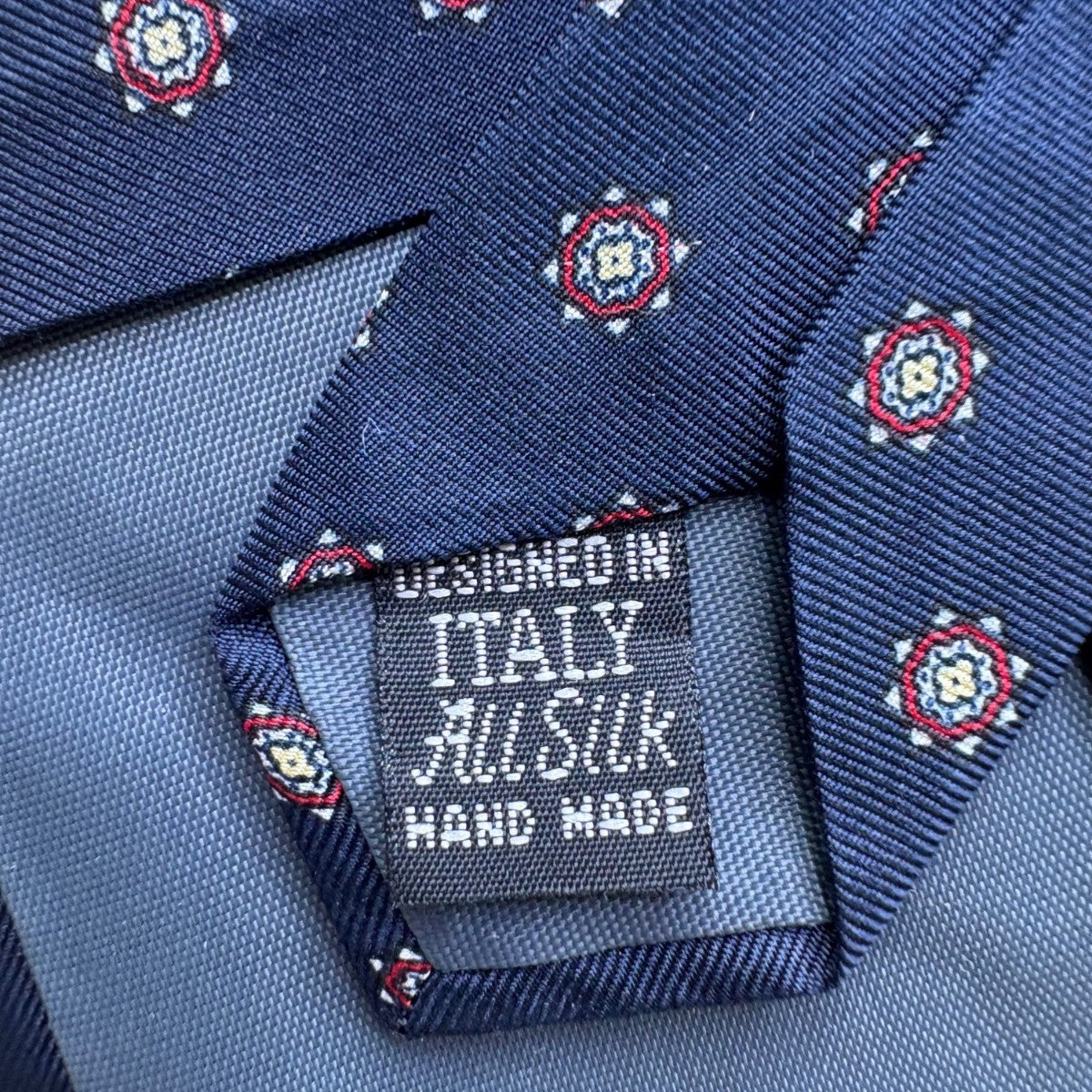 Marc Jeffries Mens Navy Silk Geometric Pattern Tie 100% Handmade Classic Italy