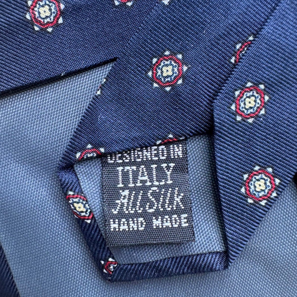 Marc Jeffries Mens Navy Silk Geometric Pattern Tie 100% Handmade Classic Italy