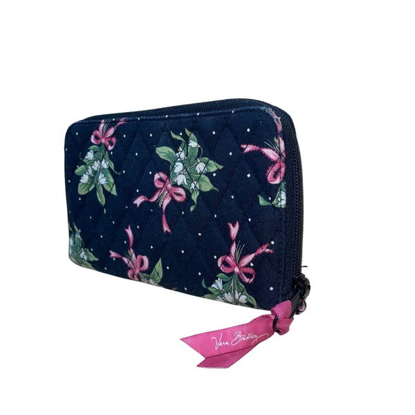 Vera Bradley Women’s Black Floral Quilted Wallet Zipper Closure & Card Slots