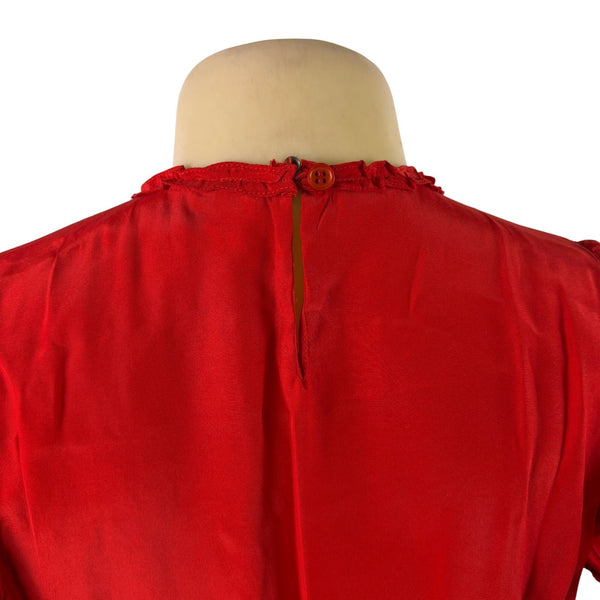 The Great Women’s Red Silk Embroidered Midi Dress Feminine Short Sleeves Size 0