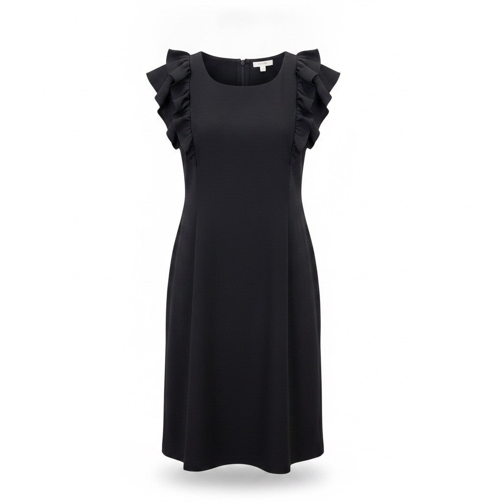 Chicos Womens Black Ruffle Sleeve A-Line Dress Elegant Style Size 16 