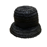 Vintage Amy NY Womens Black Straw Hat Woven Design Medium Julius Garfinkel & Co