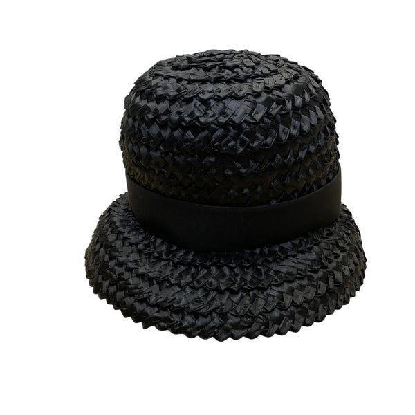 Vintage Amy NY Womens Black Straw Hat Woven Design Medium Julius Garfinkel & Co