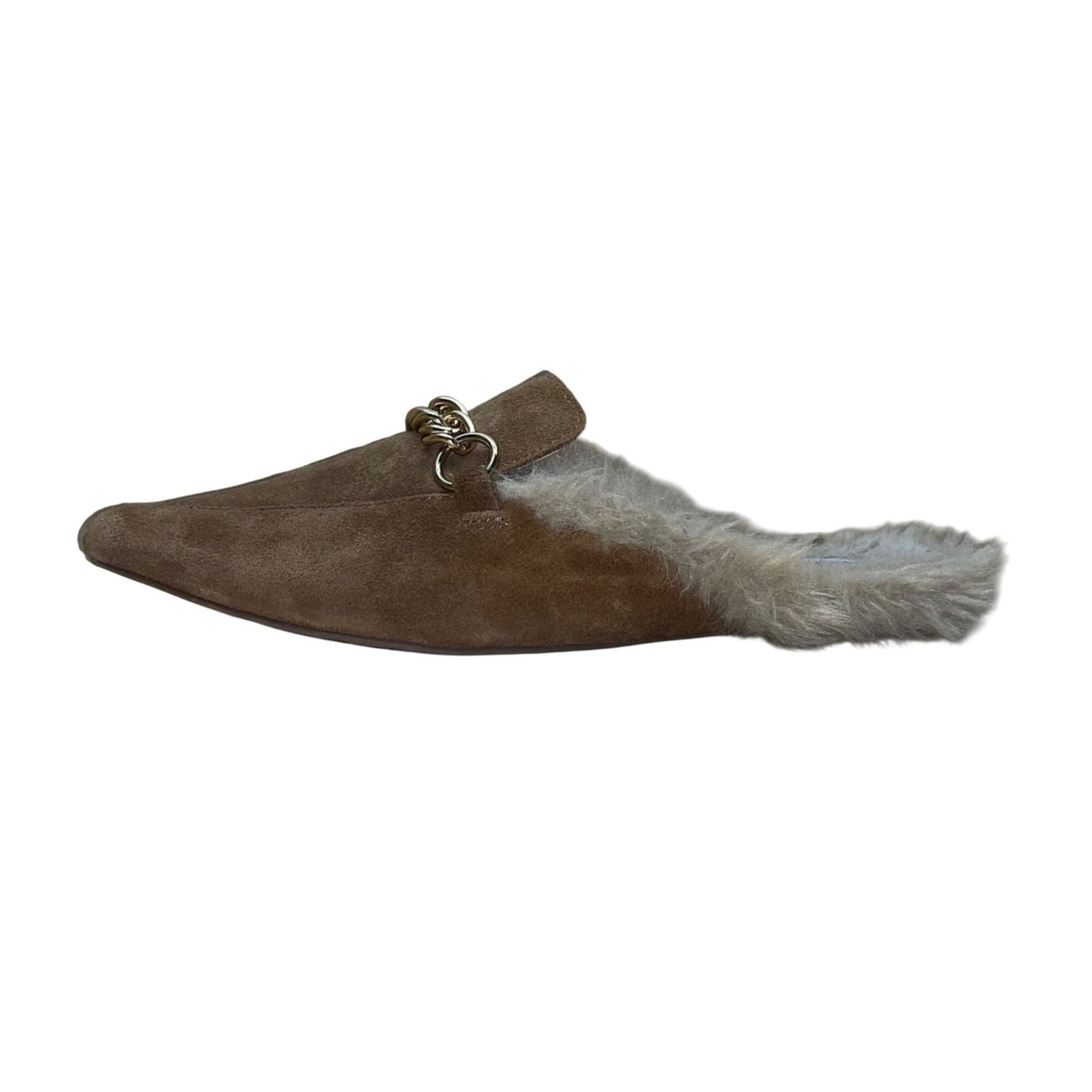 Steve Madden Women’s Brown Faux Fur Lined Chain Accent Loafer Mules Size 7.5M