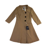 Quaint Womens Tan 3/4 Sleeve A-Line Coat Dress Stylish Essential Size 36