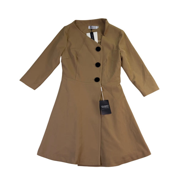 Quaint Womens Tan 3/4 Sleeve A-Line Coat Dress Stylish Essential Size 36