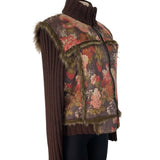 Floral Print Brown Faux Fur Coat Women’s Casual Zipper Closure Size M