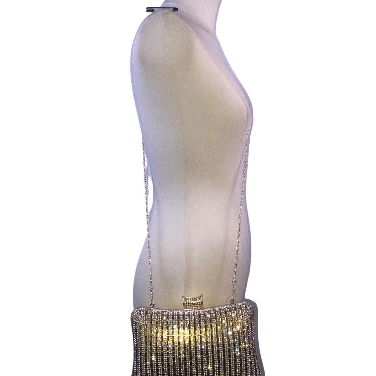 DMargeaux Women’s Champagne Rhinestone With Chain Strap Evening Chic Box Clutch