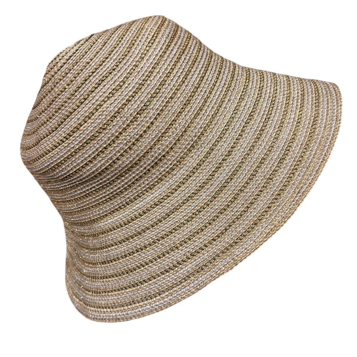 Eric Javits Womens Gold Wide Brim Sun Hat Lightweight Metallic Straw Blend