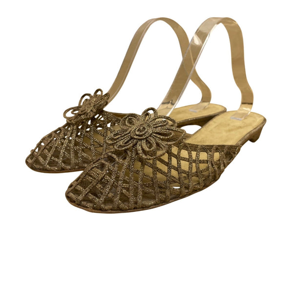 Vintage Stuart Weitzman Women’s Gold Leather Open-Toe Slingback Floral Sandals S