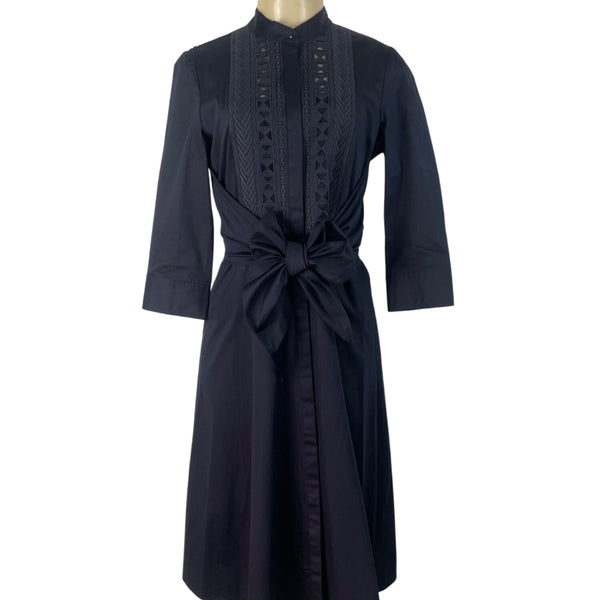 Elie Tahari Women’s Navy Blue Lace-Detail Dress With Bow-Tie Waist