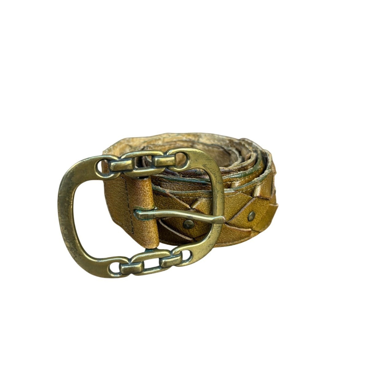 Genuine Leather Womens Brown Braided Belt With Brass Buckle Size Large