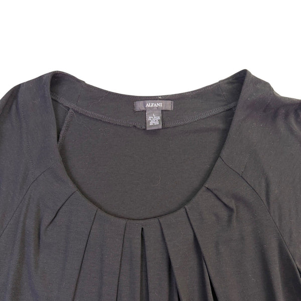 Alfani Women’s Black Pleated Scoop Neck Top Wit 3/4 Sleeves Size L