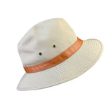 Scala Mens Beige Canvas Bucket Hat W/ Leather Band Sun Protection